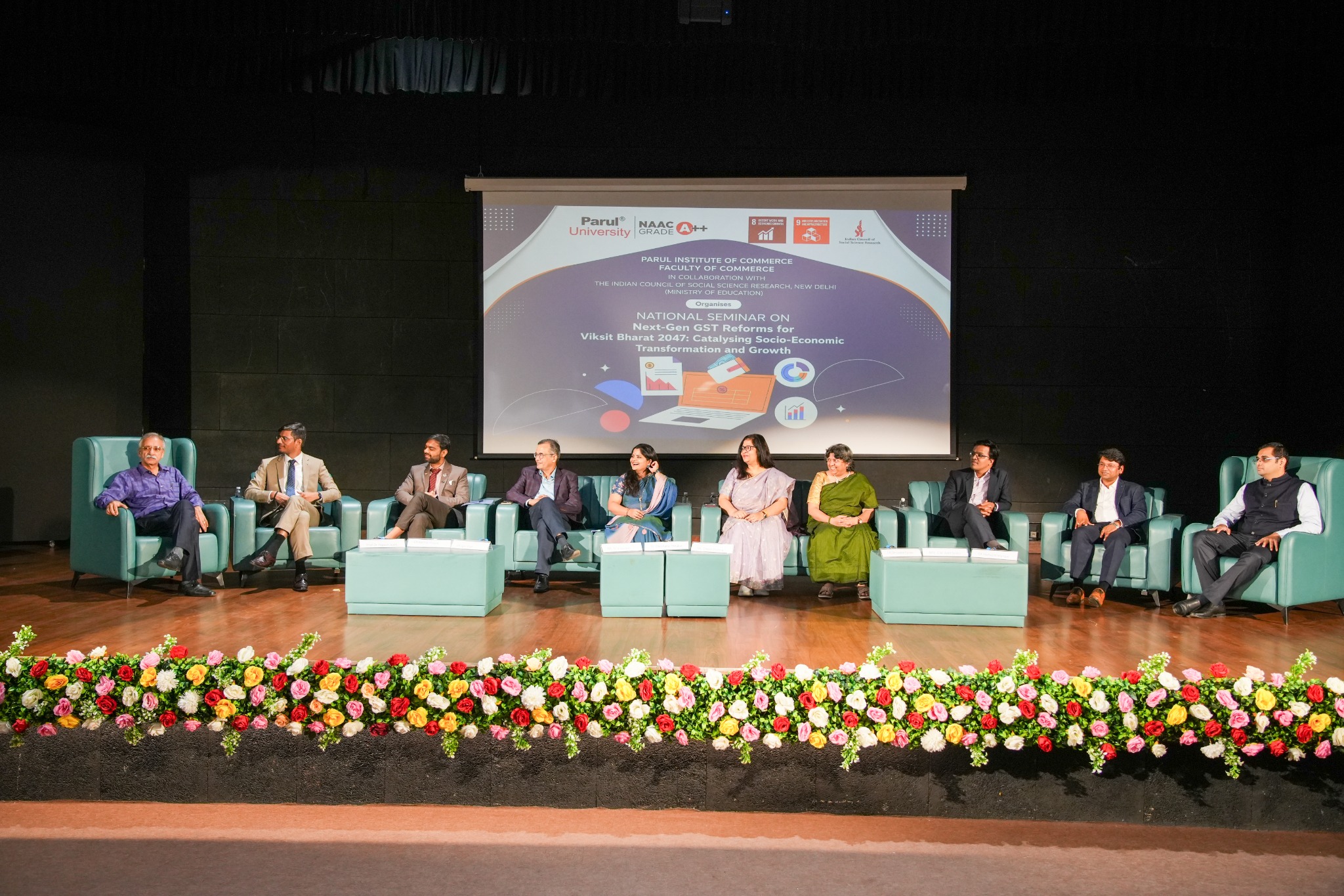 Panelists at the Next-Generation GST Reforms seminar at Parul University